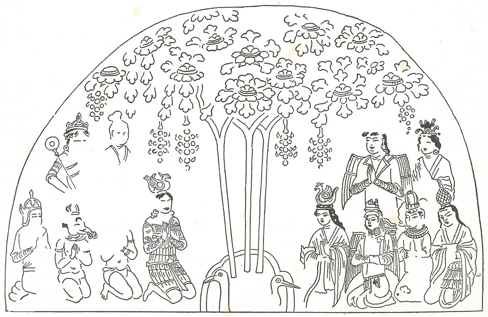 Manichaean picture from cave 25 at Bezeklik Caves — Worship of the Tree of Life in the World of Light; a Manichaean picture from the Bezeklik Caves “Veneration of the Tree of Life…