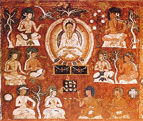 Amitâbha in His Western Paradise with Indians, Tibetians and Central Asians, Symbols - Sun and Cross — Amitābha in his Western Paradise with Indians, Tibetans, and Central Asians,…
