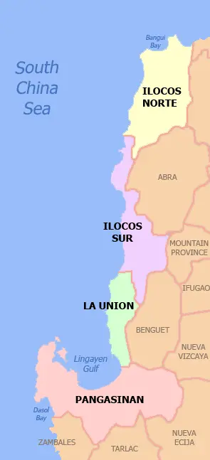 Filoco — Mappa delle province della regione di Ilocos nelle Filippine.