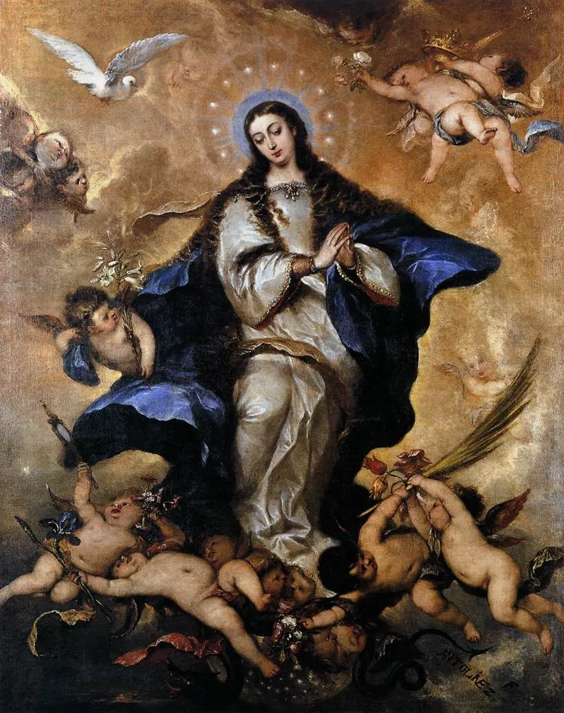 Spanyol: Label Inmaculada Concepción QS:Les, "Inmaculada Concepción" — Kanvas tersebut melambangkan Immaculada Concepción de la Virgen María, madre de Jesucristo.