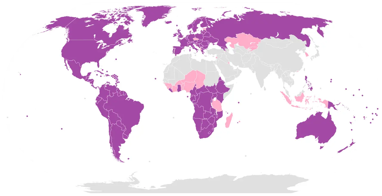 Χριστιανικός Κόσμος—Ερευνητικό Κέντρο Pew 2010 — Χώρες με 50 % ή περισσότεροι Χριστιανοί είναι χρωματισμένοι με μωβ χρώμα, ενώ οι χώρες με 10 % προς 50 % των Χριστιανών έχουν ροζ …