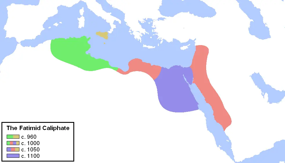 Fatimid Caliphate — Map the Fatimid Empire (chronological) Map drawn acc. to: Euratlas' map of the Fatimid Empire c.1000 [1] Qantara-Med's map of the Mediterranean c.1000 [2] Terr…